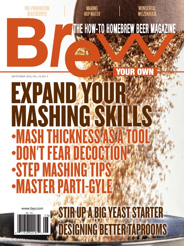 cover for the September issue of Brew Your Own magazine with cover story of Expand Your Mashing Skills