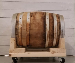 oak barrel on a portable cradle