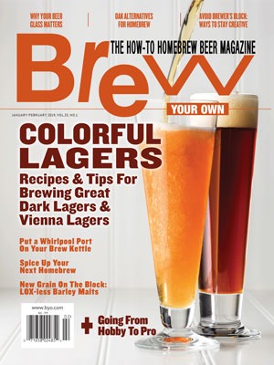 january-february 2019 issue cover image with amber lagers in stemmed pilsner glasses