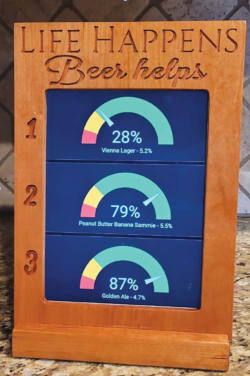 iPad display show percentage levels left in three kegs