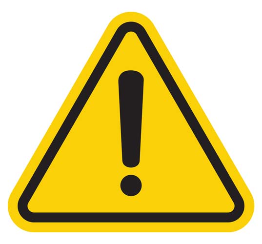 a caution sign; yellow triangle with exclamation mark in the center