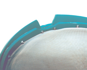 Closeup detail of mesh strainer.