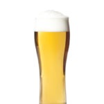 pilsner-lager glass, with no stem, a pale straw-colored beer with rocky head
